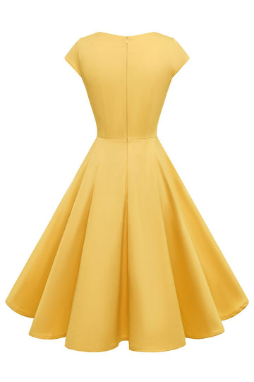 Vestido amarelo do pescoço do pescoço dos anos 50
